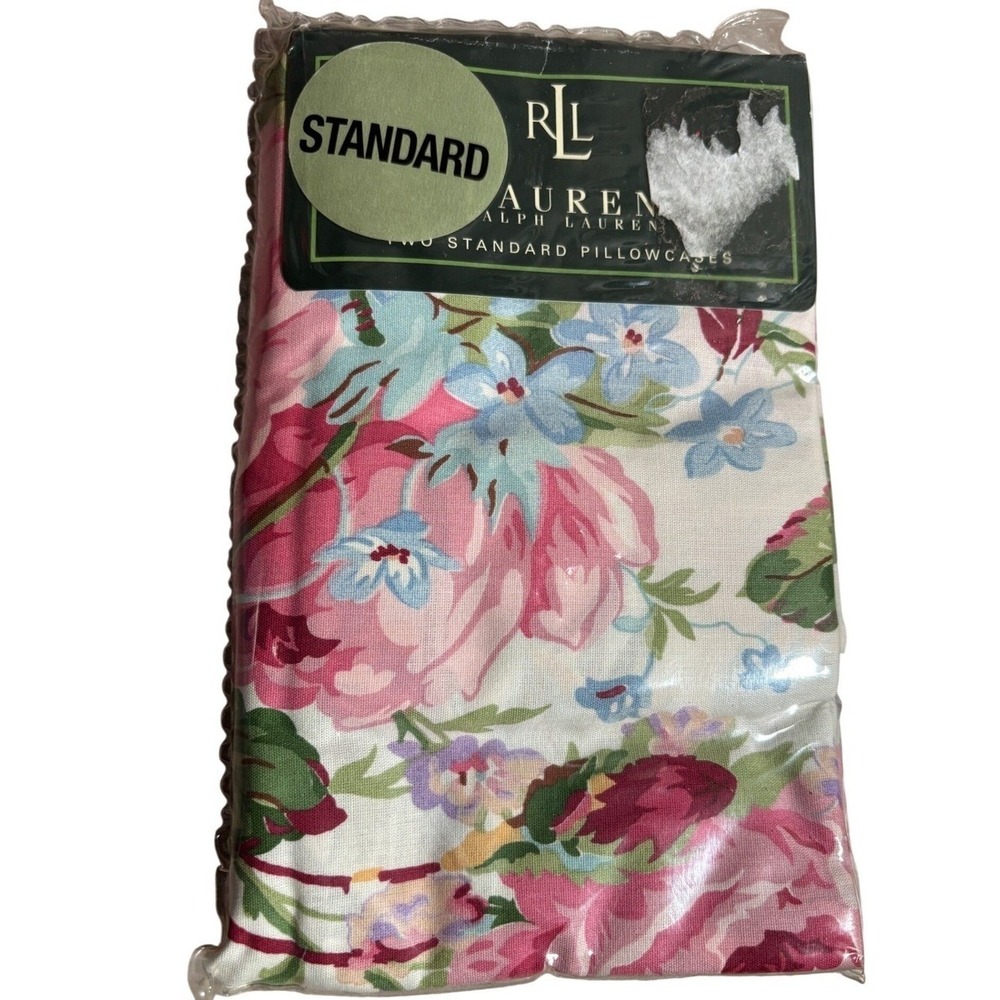 NEW RARE Lauren Ralph Lauren Water Floral Pink Standard Pillowcase Set Luxury